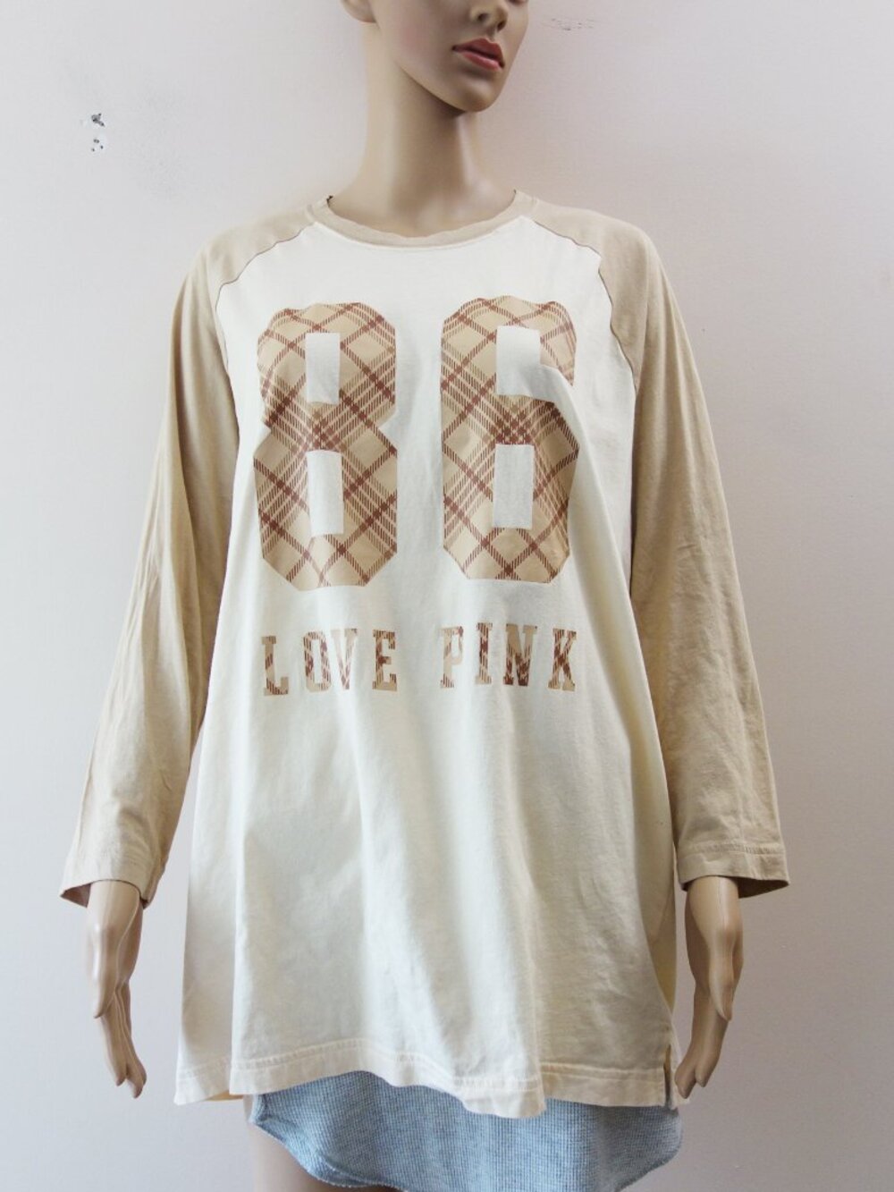 Victoria's Secret PINK Campus Cotton Raglan Sleeve Logo Love Pink (L) NWOT